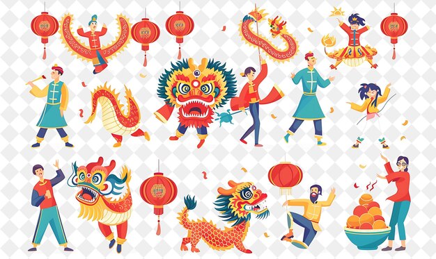 People Celebrating the Lunar New Year With Dragon and Lion D Flat Illustration Festival of The World