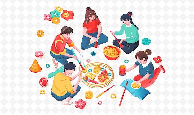 People Enjoying Chinese Sugar Painting Design Is Sweet and C Chinese Festival Illustration Theme