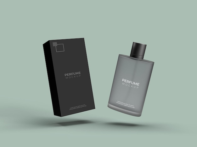 Perfume bottle with the box packaging mockup