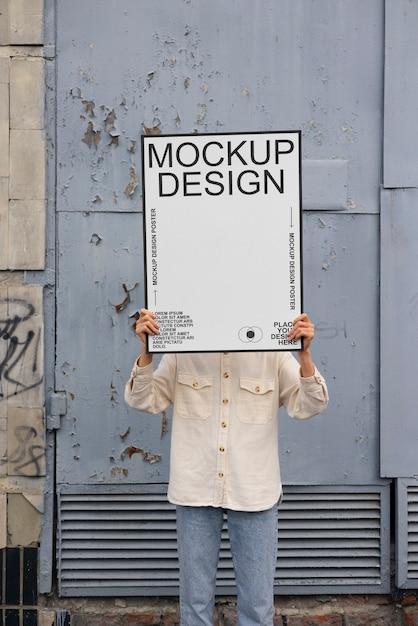 Person holding poster mockup