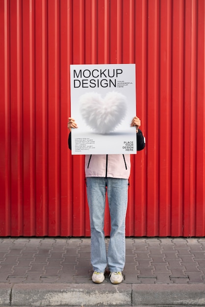 Person holding poster mockup