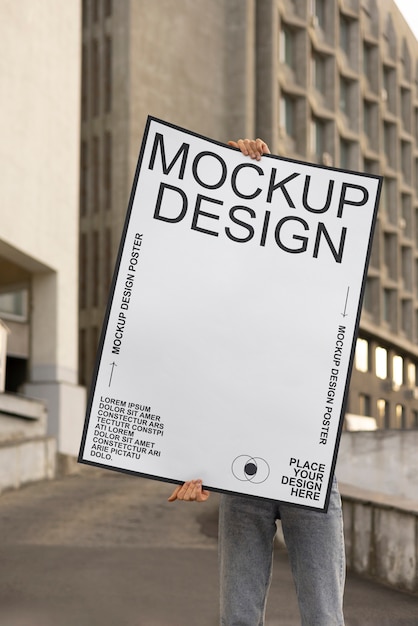 Person holding poster mockup