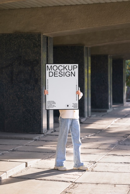 Person holding poster mockup