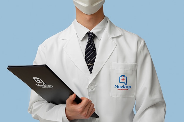 Person wearing a lab coat mock-up design