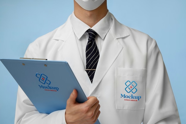 Person wearing a lab coat mock-up design