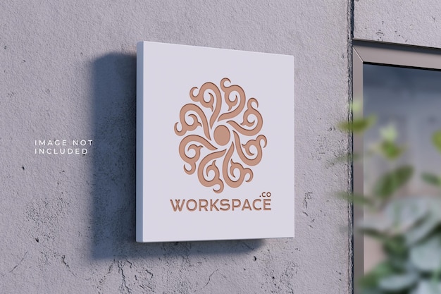 Perspective Logo Plaque on Concrete Wall - Mockup