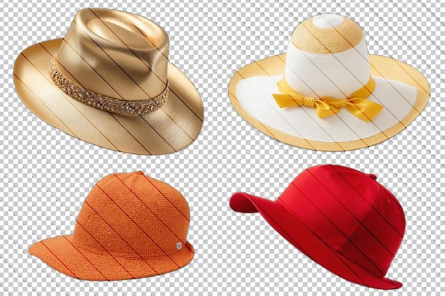 PSD a photo of four hats with a gold band