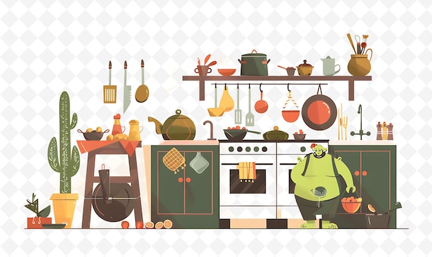 PSD a picture of a kitchen with a green monster on the top