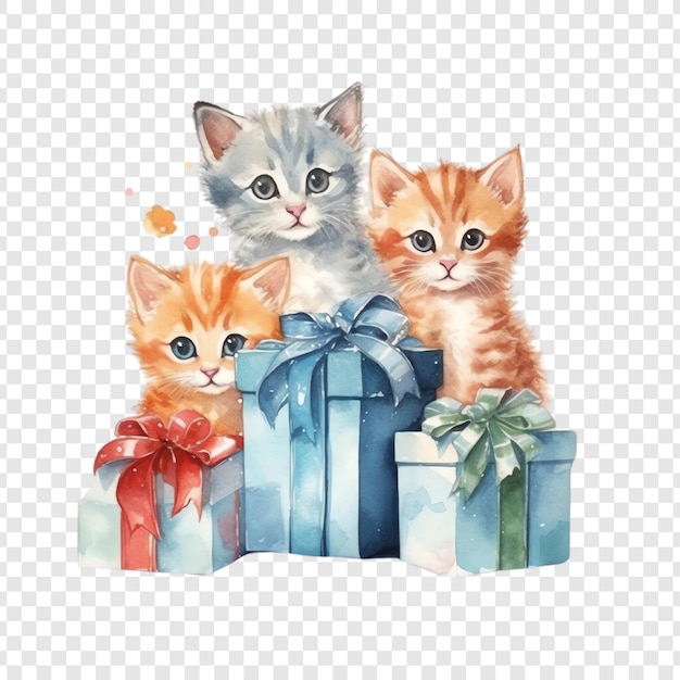 PSD a picture of a kittens with a box of presents