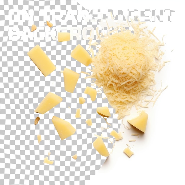 PSD pieces of parmesan cheese isolated on transparent background parmesan chunks with crumbs top view