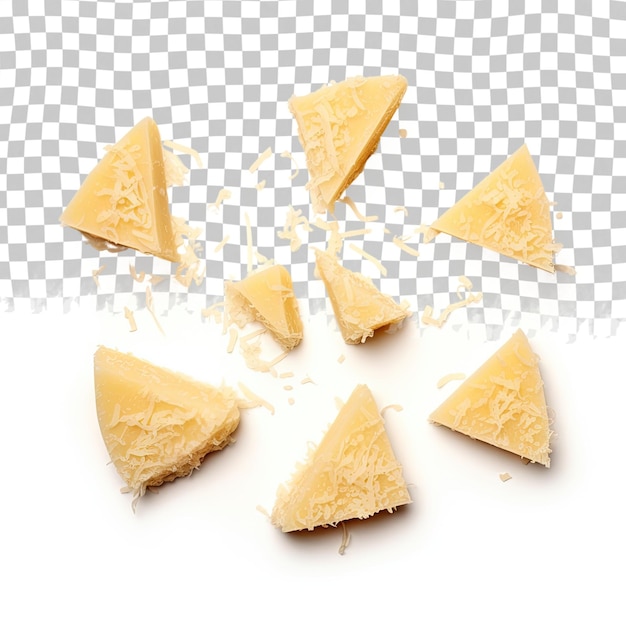 PSD pieces of parmesan cheese isolated on transparent background parmesan chunks with crumbs top view