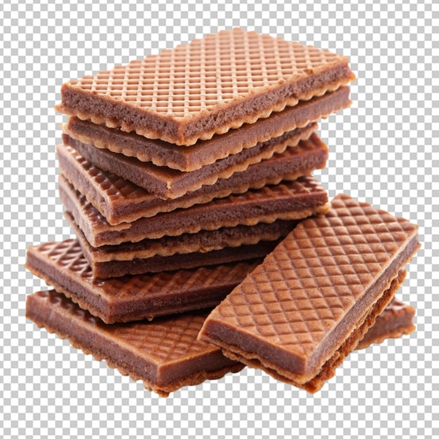 PSD pile of chocolate wafers close up transparent background