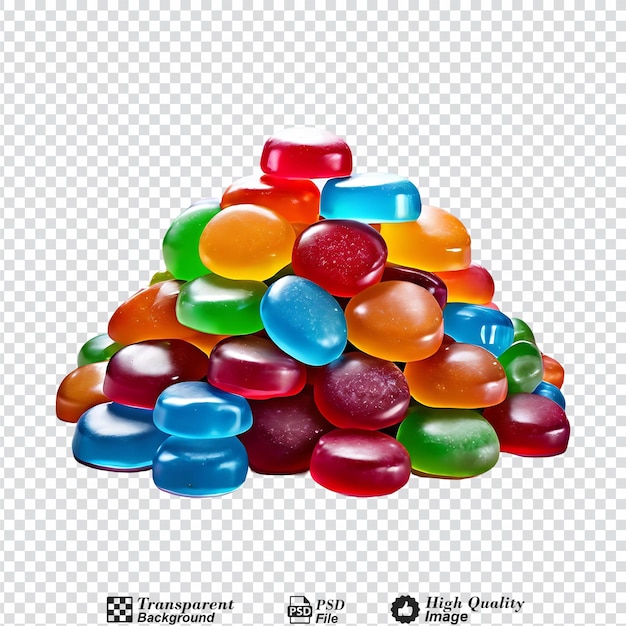 pile of colourful jelly candies isolated on transparent background