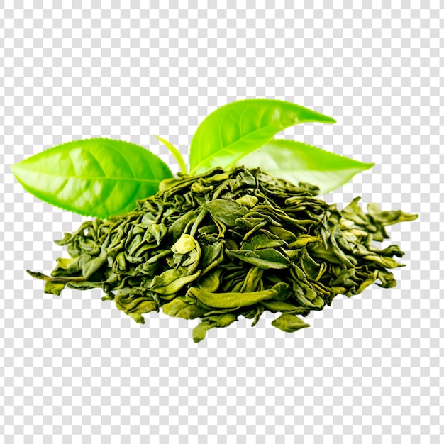 PSD a pile of green tea isolated on transparent background