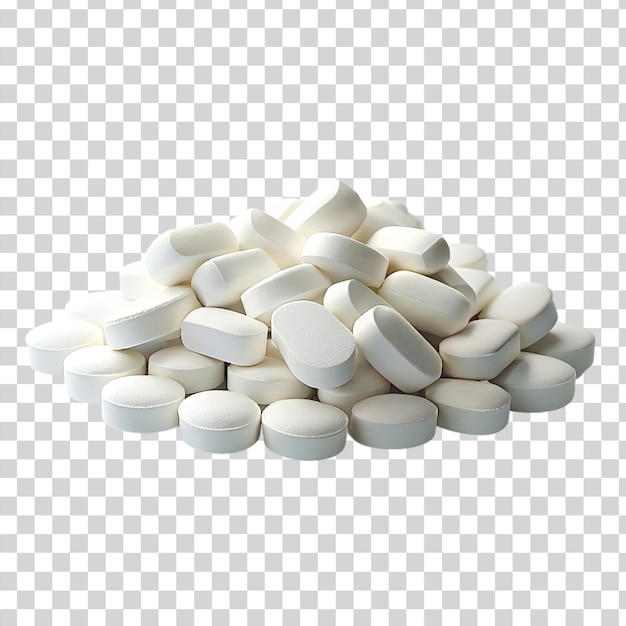 Pile of white pills isolated on transparent background