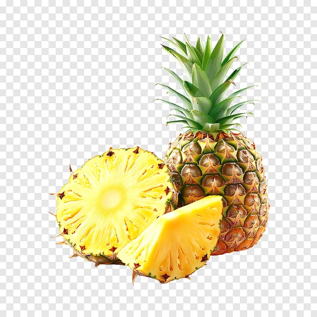 PSD pineapple and slices isolated on transparent background