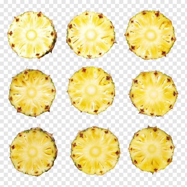 Pineapple slices top view full length isolate on transaprency background PSD