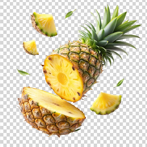 PSD pineapple with slices isolated on transparent background