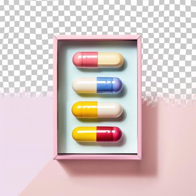 PSD a pink box with four capsules in it