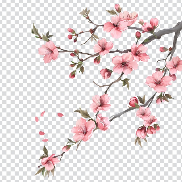 PSD a pink cherry blossom is shown on a transparent background