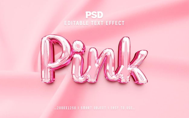 PSD pink chrome 3d editable text effect psd