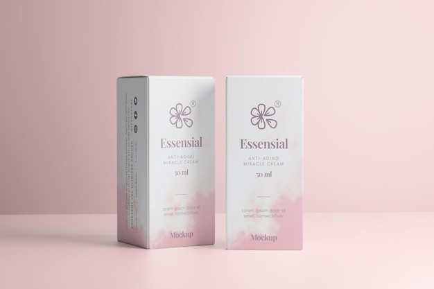 PSD pink cosmetic box mockup on white background