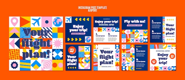 PSD platte ontwerp luchthaven instagram-berichten