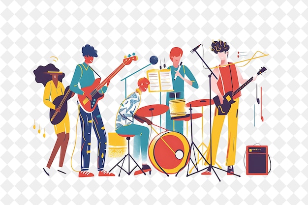 PSD playful musician with characters playing and composing music png people in daily work illustration