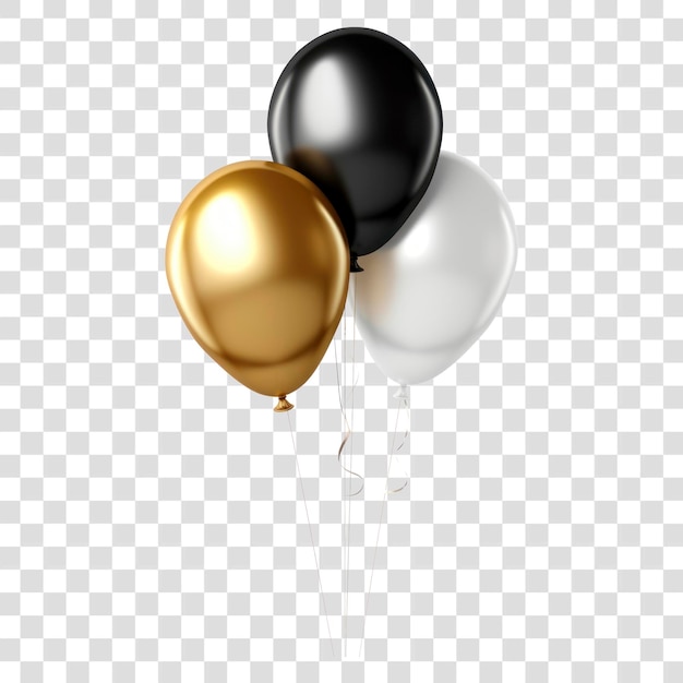 PNG 4 gold black white balloons white background celebration anniversary