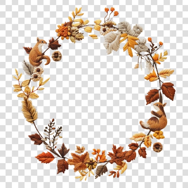 PNG Autumn wreath with embroidered animals