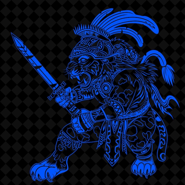 Png Aztec Jaguar Warrior With a Macuahuitl With a Fierce Express Medieval Warrior Character Shape