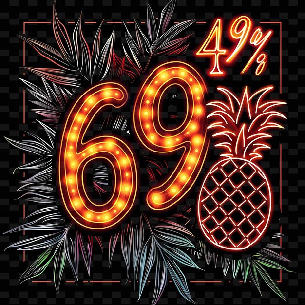 PSD png beaming neon iridescence of 69 text with a neon tangerine co unique decoration idea