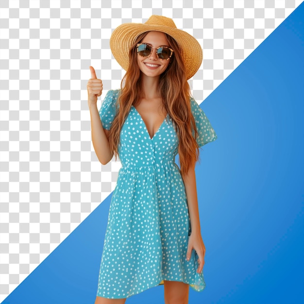 PSD png cheerful woman in summer dress