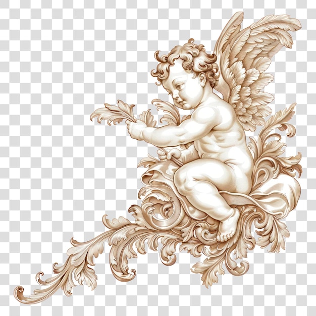 PSD png cherub ozdobiony vintage ilustracja sztuki