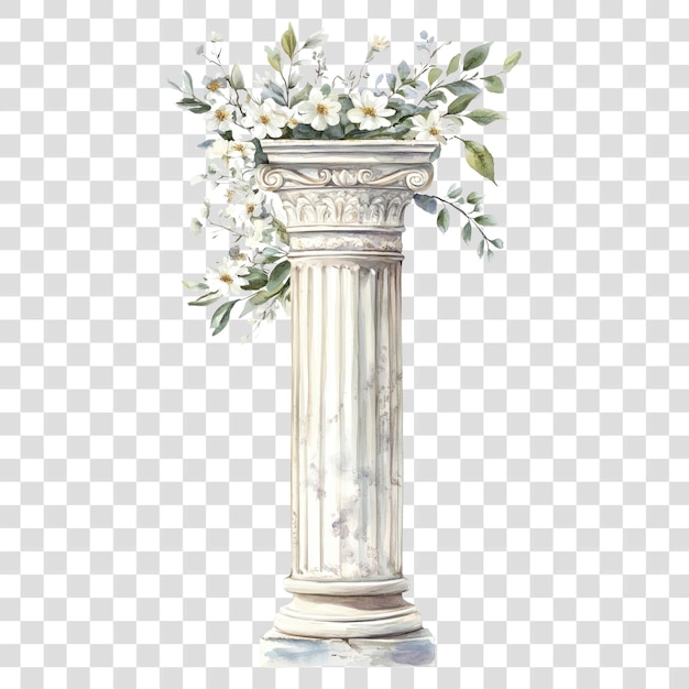 PSD png elegant floral ancient column illustration