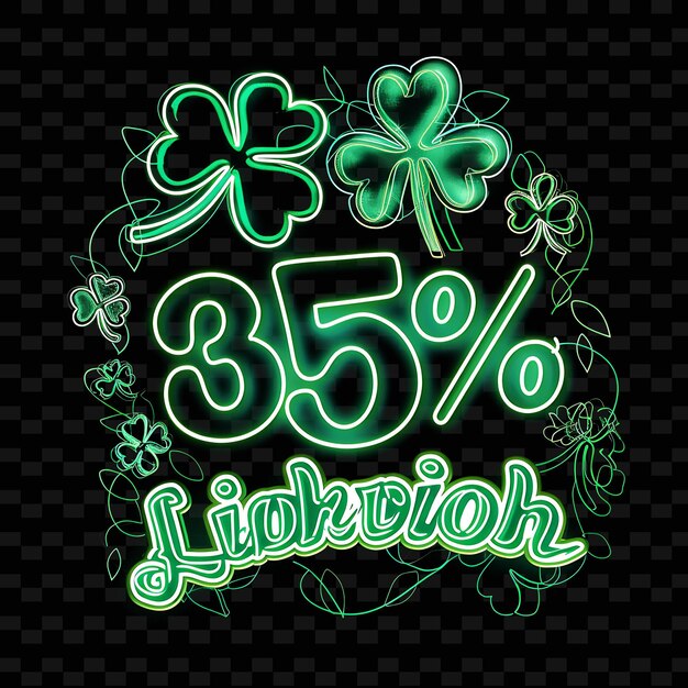 PSD png glowing neon beam of 35 text in a rich emerald with neon fou unique decoration idea