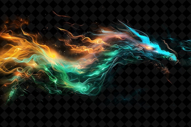 PSD png powerful surging dragon fire with mythical green and blue co neon texture effect y2k collection