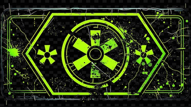 PSD png radioactive tape decal with radiation symbols and hazard si creative neon y2k shape decorativeg