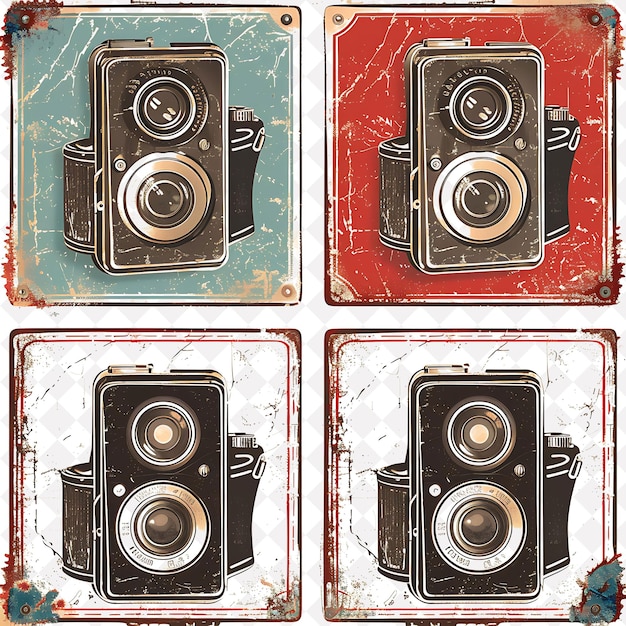 PSD png tin tiles with beveled borderlines design displaying camera creative nature design art