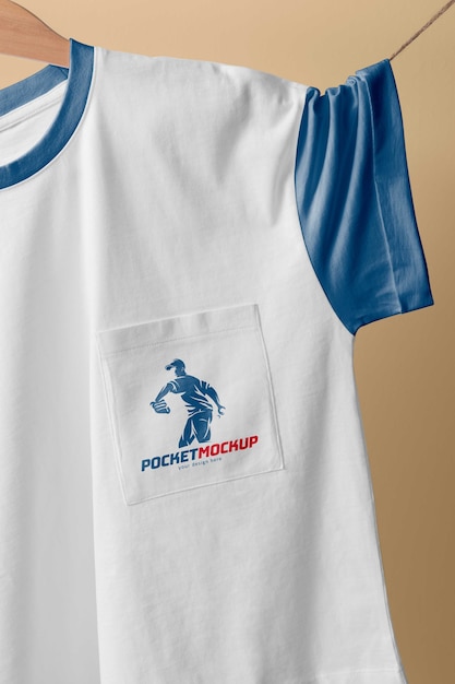 Pocket mockup on t-shirt with hanger