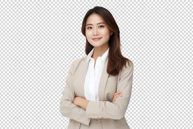 PSD portrait of a beautiful young asian woman smiling isolated on a transparent background