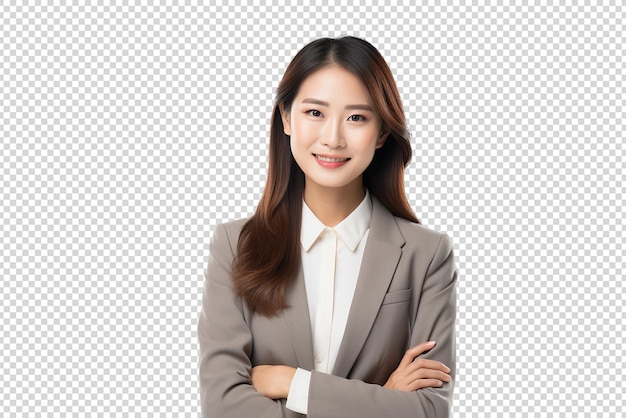 PSD portrait of a beautiful young asian woman smiling isolated on a transparent background