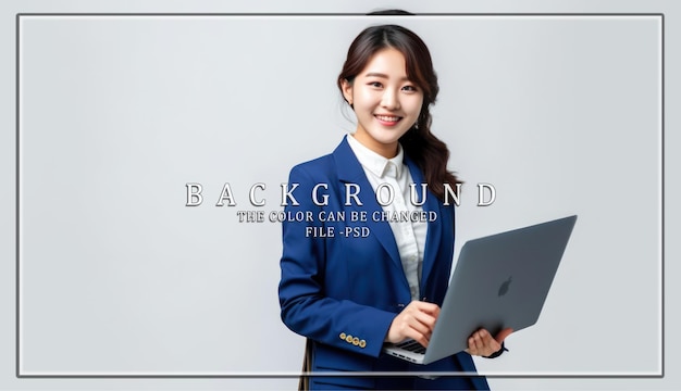 PSD portrait of a smiling businesswoman with a laptop