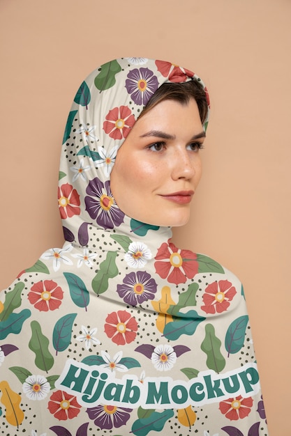 Portrait of woman wearing islamic floral hijab