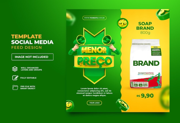 Post social media in brazil low price 3d render template design portuguese