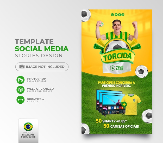 Post social media Offers World Cup in 3d render for marketing campaign in brazil in portuguese