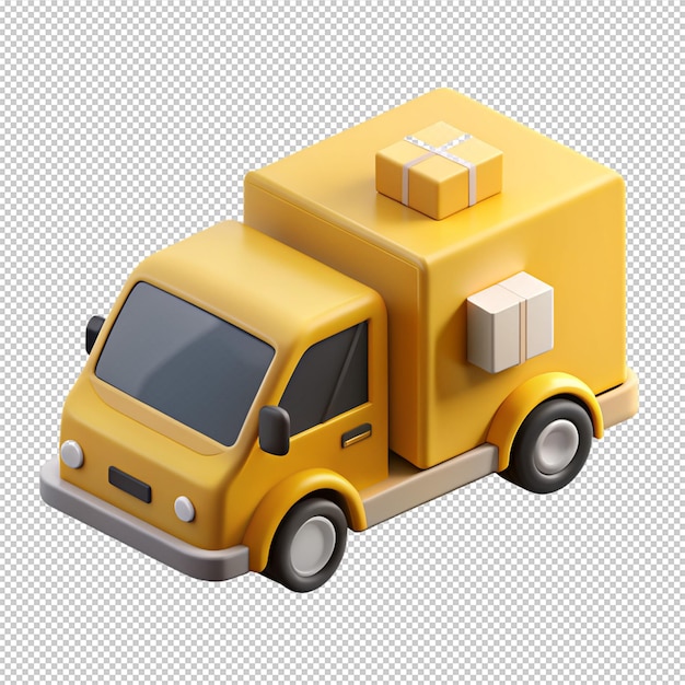 PSD postal delivery yellow truck courier service heavy goods freight transportation realistic 3d icon vector illustration cargo shipment online shopping order moving personal things carrying automobile