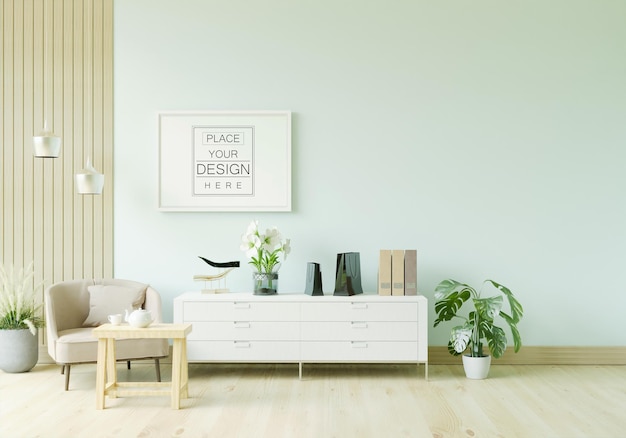 PSD poster frame in living room mockup