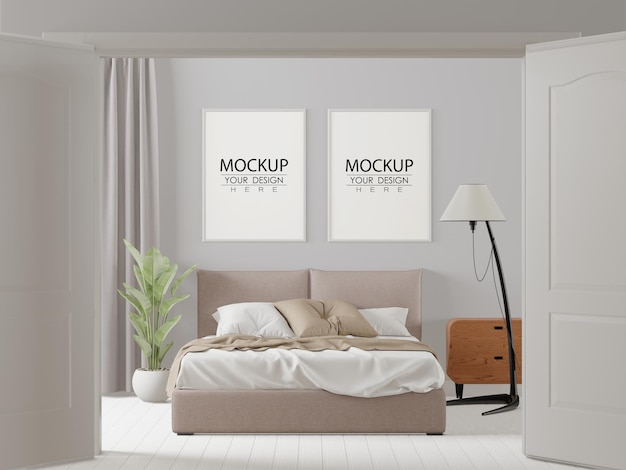 Poster Frame Mockup interieur in een slaapkamer