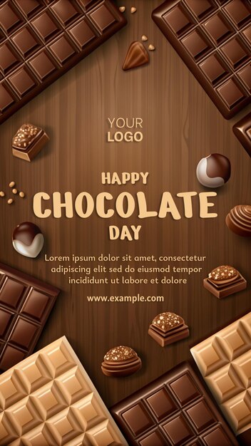 PSD a poster for a happy chocolate day featuring a variety of chocolate treats